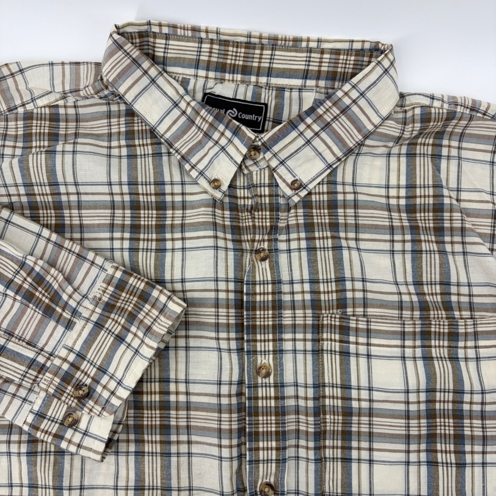 Casual Country Shirt Mens 5XL Western Plaid Button Down Long Sleeve Brown Big